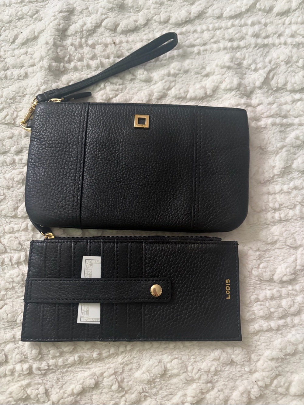 Lodis Black Pebbled Leather Wristlet and Card Case Set